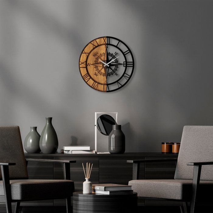 Wallity Reloj de Pared Decorativo de Madera en Nogal y Negro